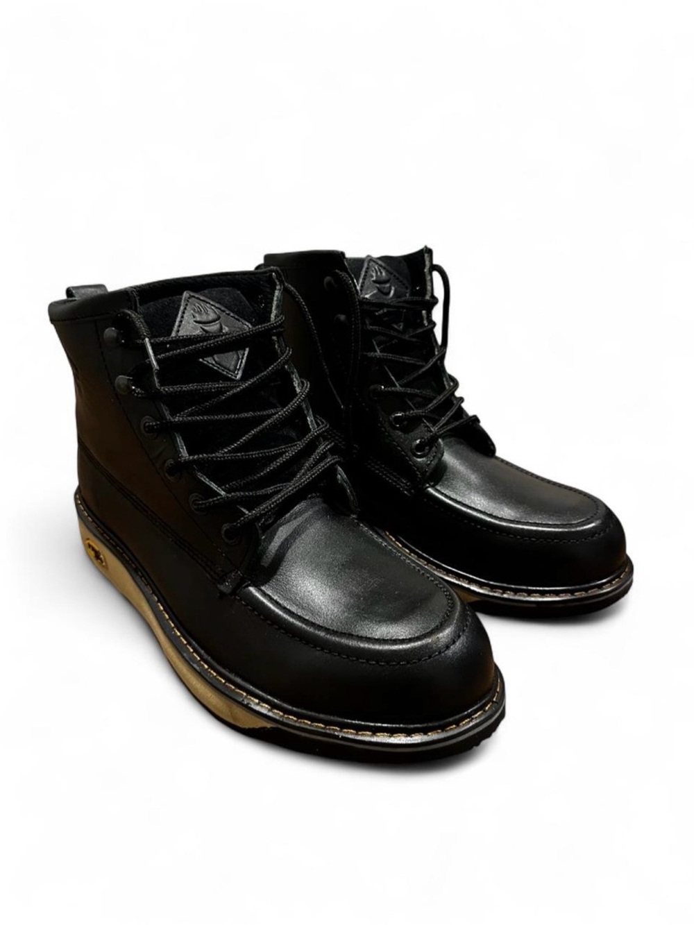 Men's Black Lace-Up Leather Work Boots - Picture 3 of 5